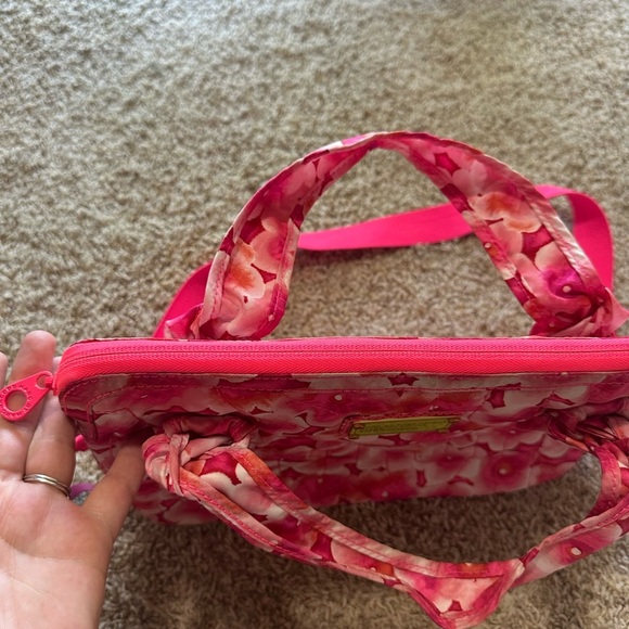 Marc Jacobs Vibrant Pink Floral Laptop Bag with Yellow Polyester Fiber Interior - Picture 7 of 13